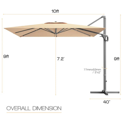 10 x 10 Feet Patio Offset Cantilever Umbrella with Aluminum 360-degree Rotation Tilt-Beige - Beige - Outdoor Umbrellas