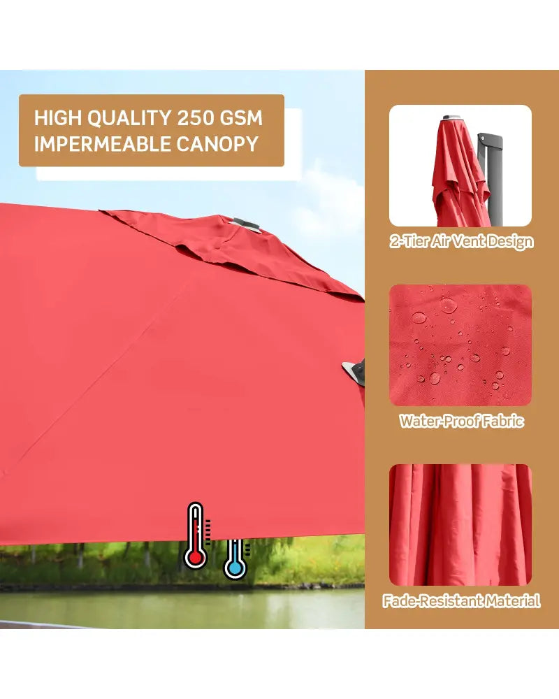 10 x 10 Feet Patio Offset Cantilever Umbrella with Aluminum 360-degree Rotation Tilt-Orange - Orange - Outdoor Umbrellas