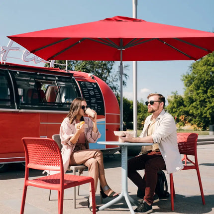 10 x 10 Feet Patio Offset Cantilever Umbrella with Aluminum 360-degree Rotation Tilt-Wine - Red - Outdoor Umbrellas