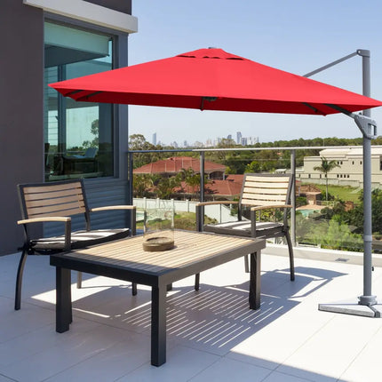 10 x 10 Feet Patio Offset Cantilever Umbrella with Aluminum 360-degree Rotation Tilt-Wine - Red - Outdoor Umbrellas