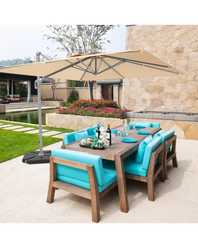 10 x 10 Feet Patio Offset Cantilever Umbrella with Aluminum 360-degree Rotation Tilt-Beige - Beige - Outdoor Umbrellas