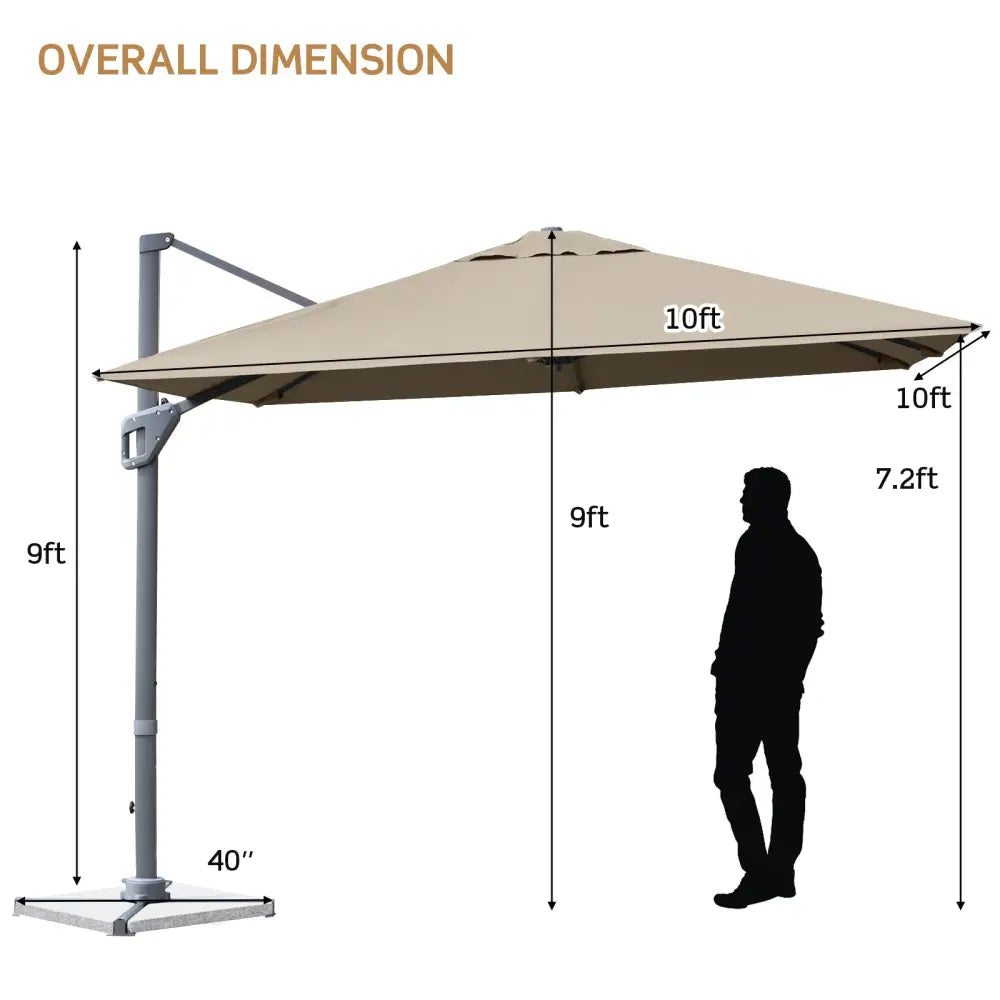 10 x 10 Feet Patio Offset Cantilever Umbrella with Aluminum 360-degree Rotation Tilt-Coffee - Coffee - Outdoor Umbrellas