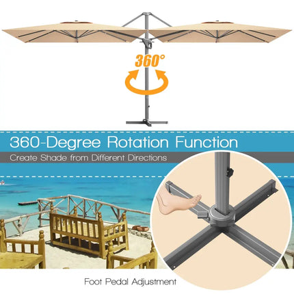 10 x 10 Feet Patio Offset Cantilever Umbrella with Aluminum 360-degree Rotation Tilt-Beige - Beige - Outdoor Umbrellas