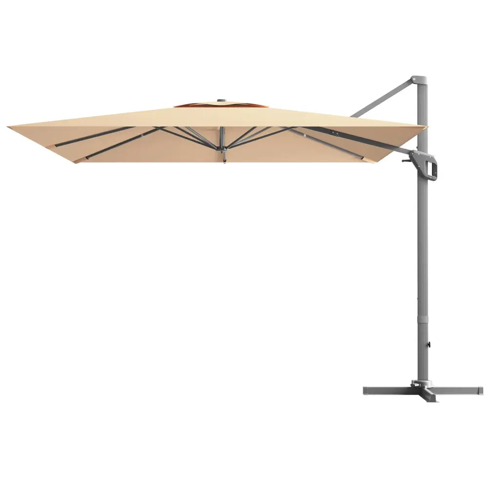 10 x 10 Feet Patio Offset Cantilever Umbrella with Aluminum 360-degree Rotation Tilt-Beige - Beige - Outdoor Umbrellas