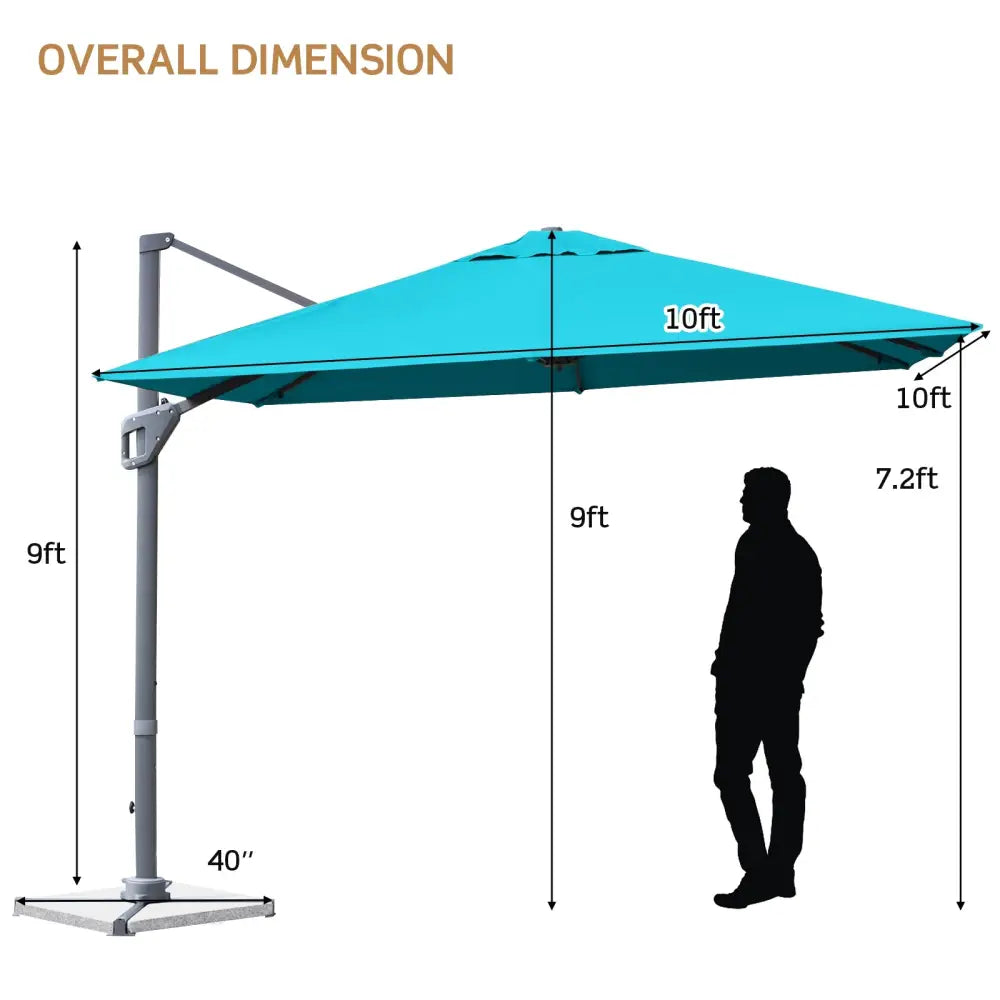 10 x 10 Feet Patio Offset Cantilever Umbrella with Aluminum 360-degree Rotation Tilt-Turquoise - Turquoise - Outdoor