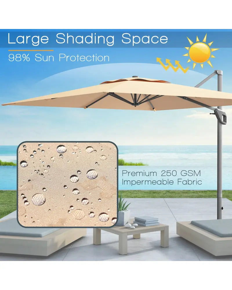 10 x 10 Feet Patio Offset Cantilever Umbrella with Aluminum 360-degree Rotation Tilt-Beige - Beige - Outdoor Umbrellas