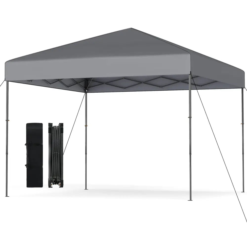 10 X 10 Feet Pop up Canopy Tent with Portable Carrying Bag and 8 Stakes-Gray - Gray - Canopies