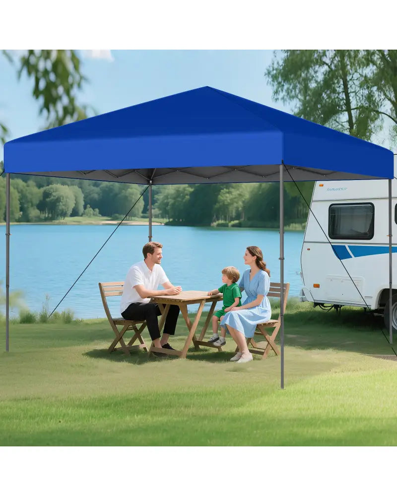 10 X 10 Feet Pop up Canopy Tent with Portable Carrying Bag and 8 Stakes-Blue - Blue - Canopies
