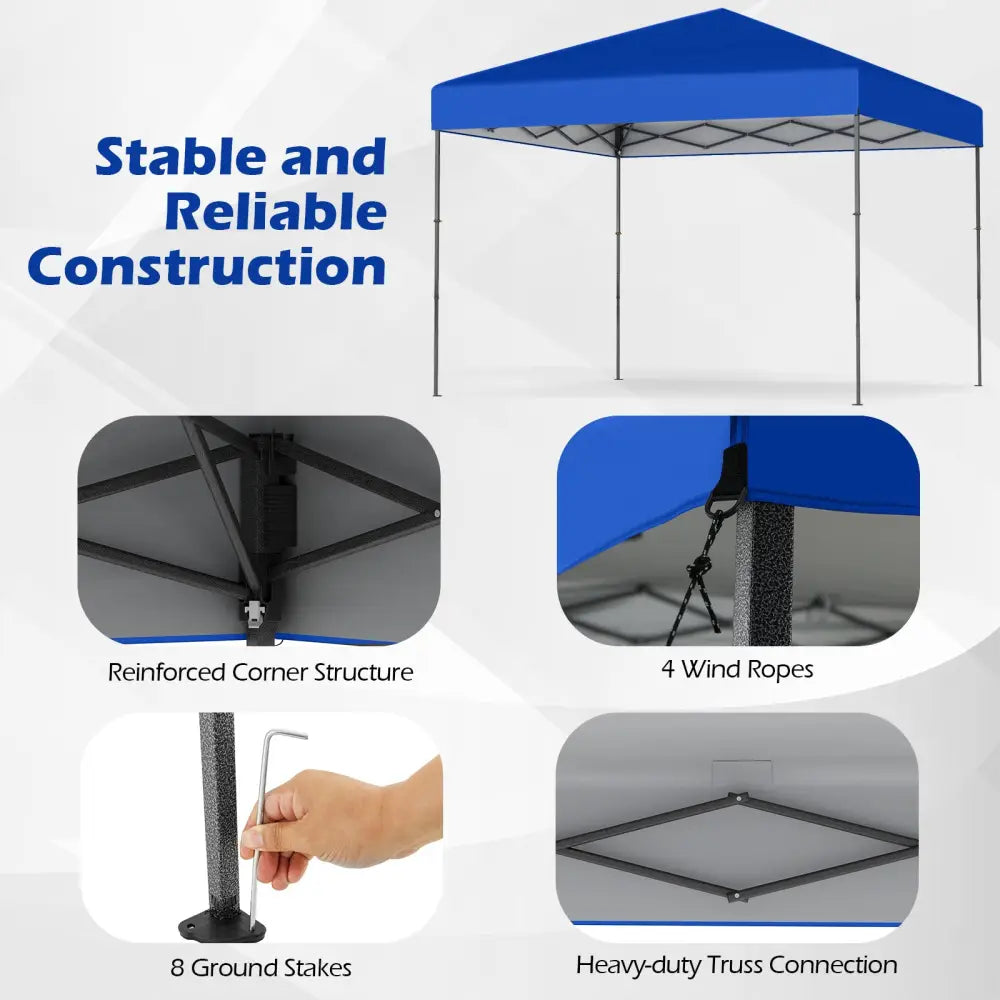10 X 10 Feet Pop up Canopy Tent with Portable Carrying Bag and 8 Stakes-Blue - Blue - Canopies