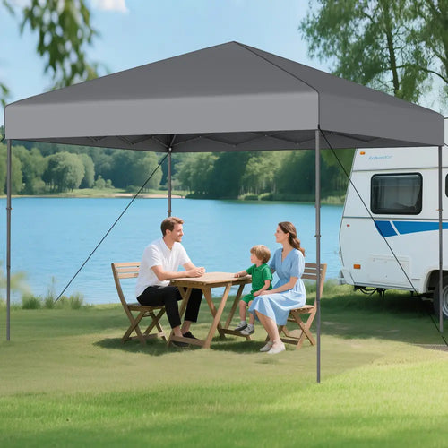 10 X 10 Feet Pop up Canopy Tent with Portable Carrying Bag and 8 Stakes-Gray - Gray - Canopies