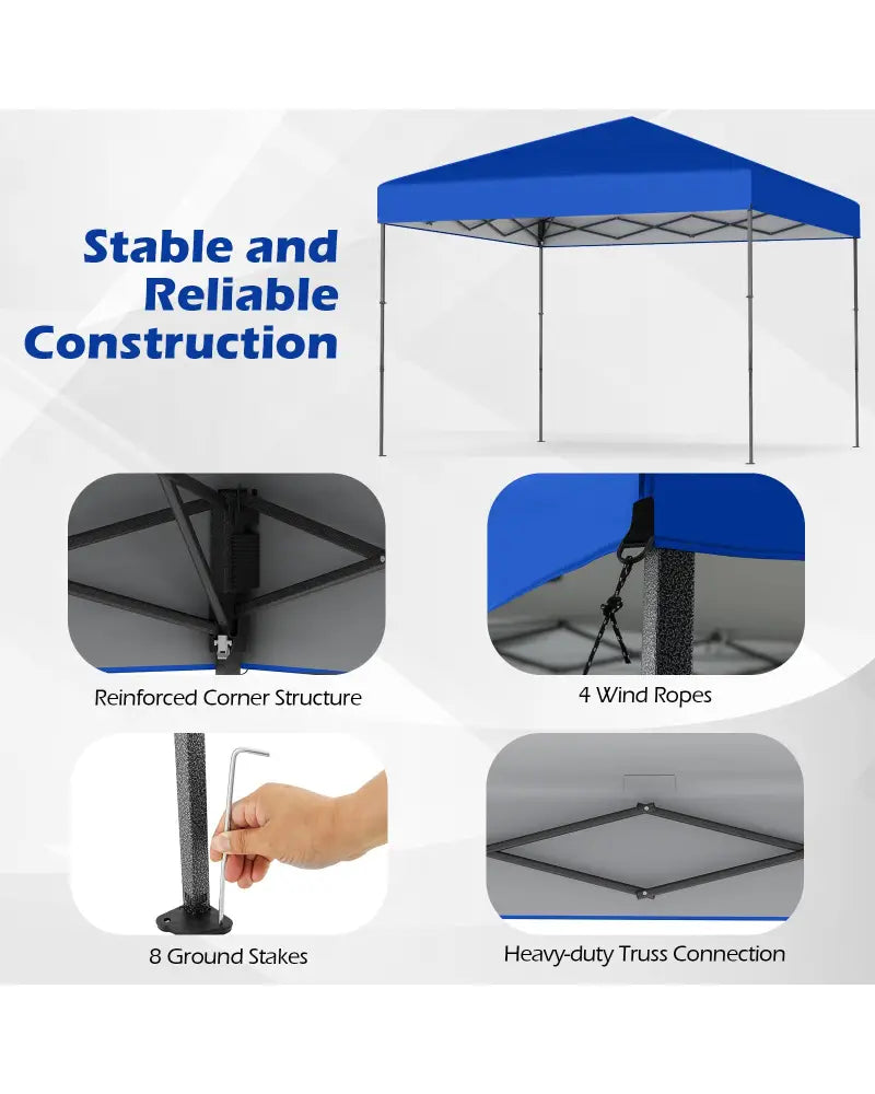 10 X 10 Feet Pop up Canopy Tent with Portable Carrying Bag and 8 Stakes-Blue - Blue - Canopies