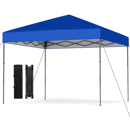 10 X 10 Feet Pop up Canopy Tent with Portable Carrying Bag and 8 Stakes-Blue - Blue - Canopies