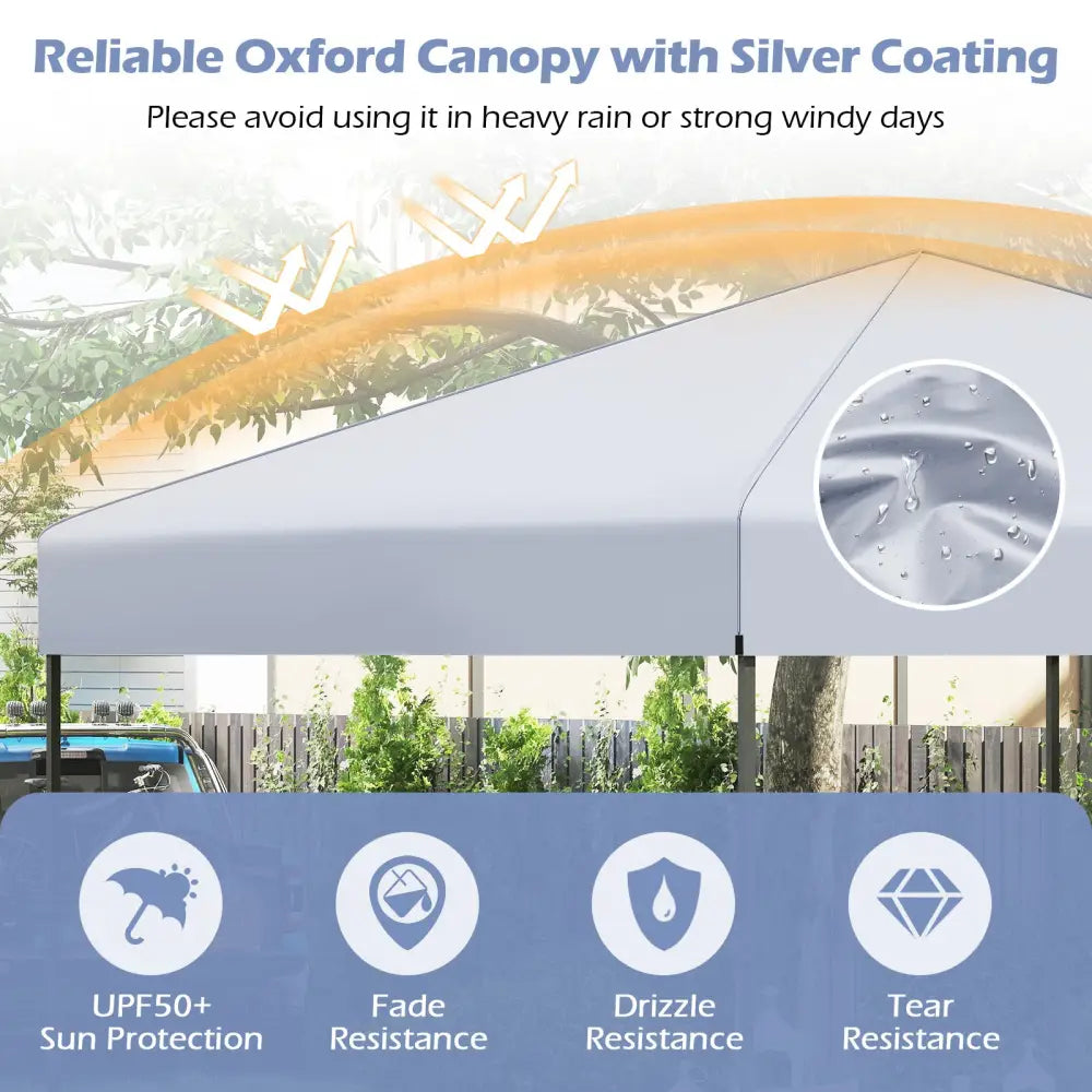 10 X 10 Feet Pop up Canopy Tent with Portable Carrying Bag and 8 Stakes-White - White - Canopies