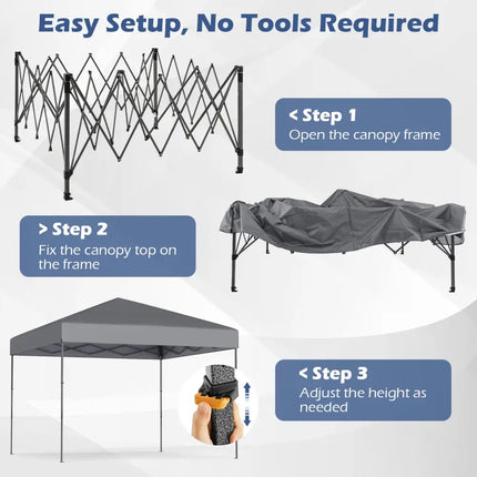 10 X 10 Feet Pop up Canopy Tent with Portable Carrying Bag and 8 Stakes-Gray - Gray - Canopies