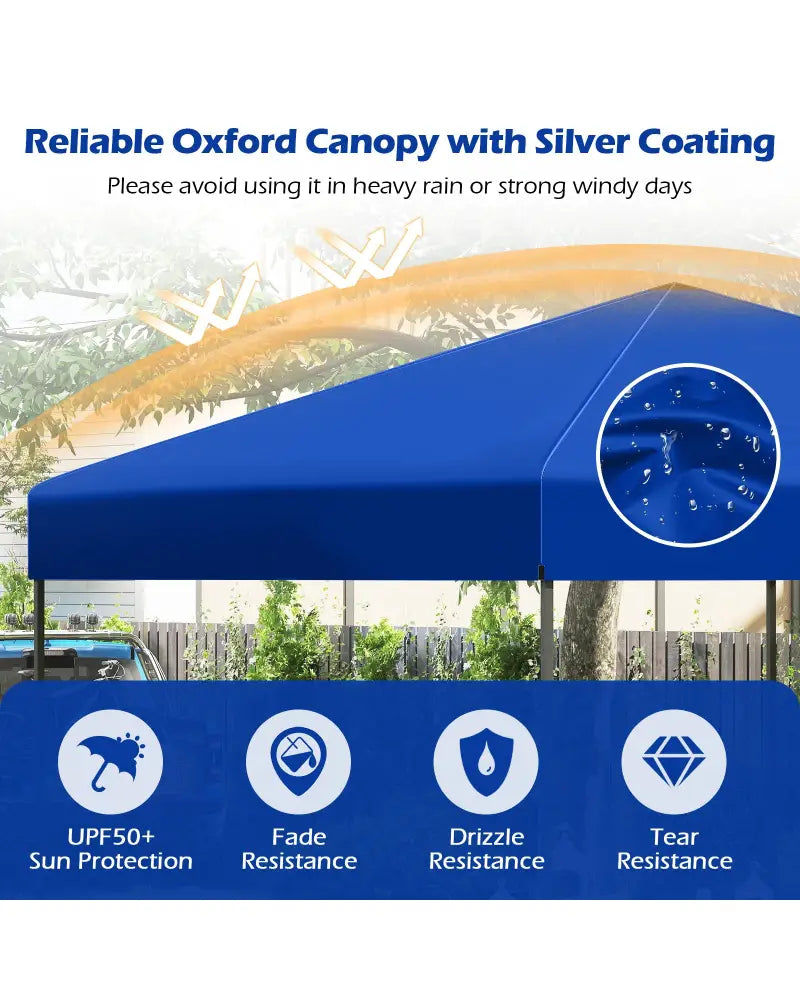 10 X 10 Feet Pop up Canopy Tent with Portable Carrying Bag and 8 Stakes-Blue - Blue - Canopies