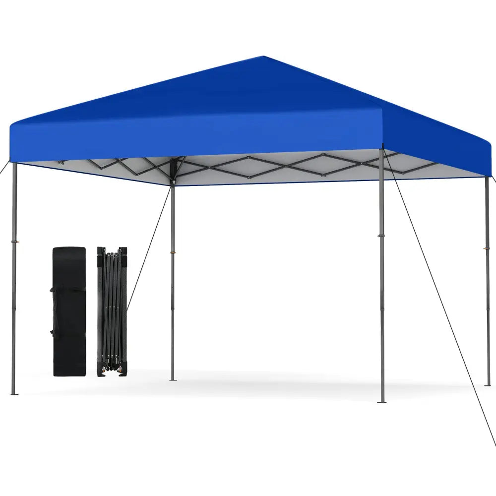 10 X 10 Feet Pop up Canopy Tent with Portable Carrying Bag and 8 Stakes-Blue - Blue - Canopies