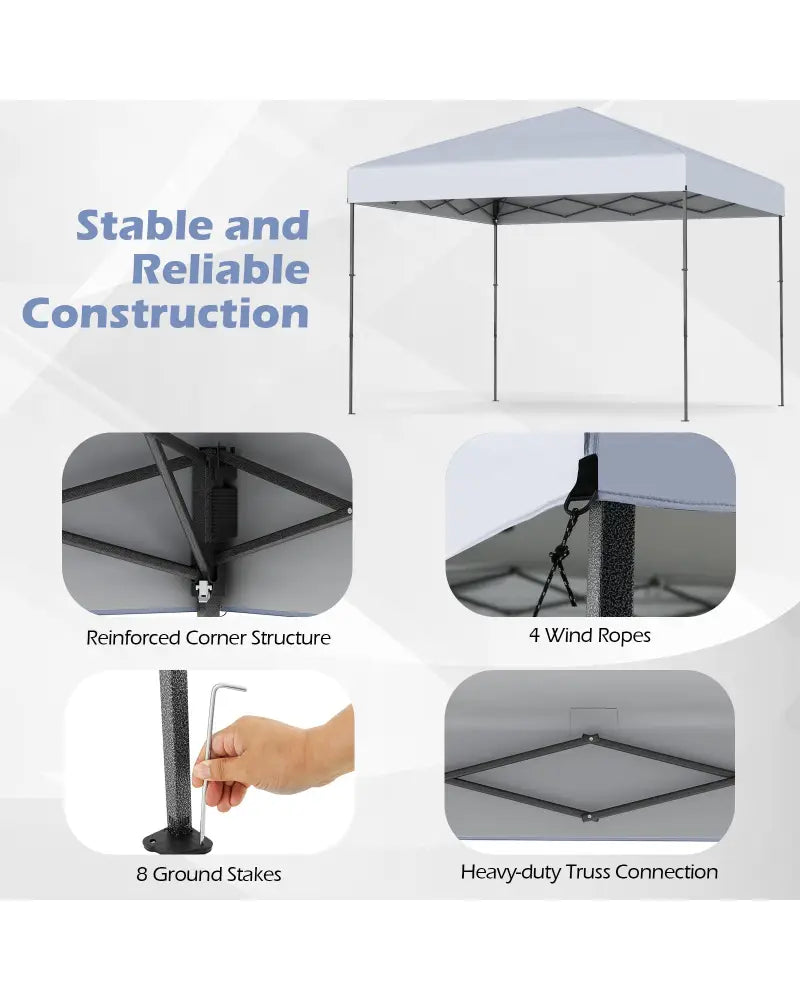 10 X 10 Feet Pop up Canopy Tent with Portable Carrying Bag and 8 Stakes-White - White - Canopies