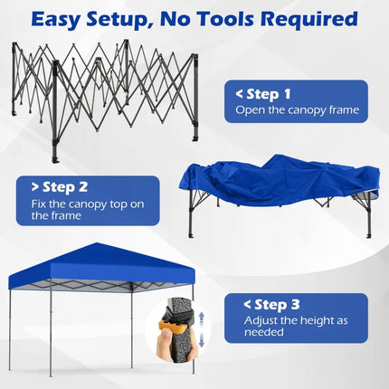 10 X 10 Feet Pop up Canopy Tent with Portable Carrying Bag and 8 Stakes-Blue - Blue - Canopies