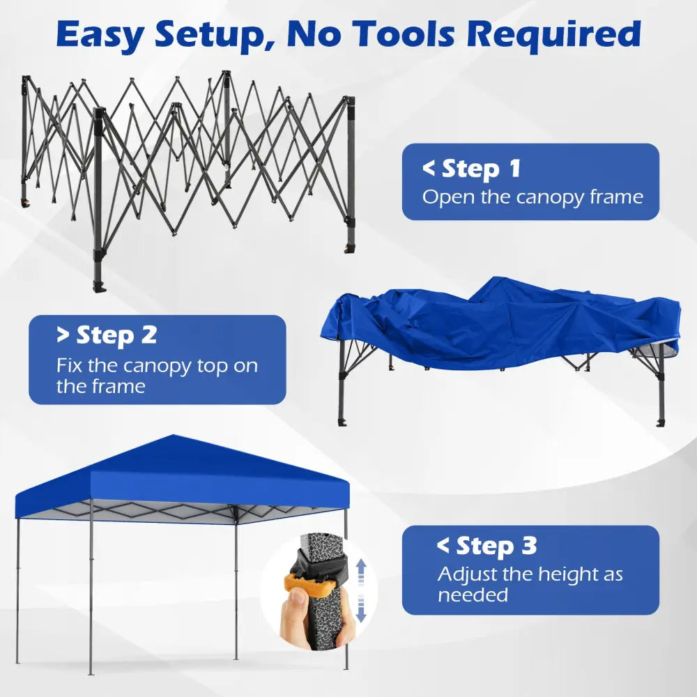 10 X 10 Feet Pop up Canopy Tent with Portable Carrying Bag and 8 Stakes-Blue - Blue - Canopies