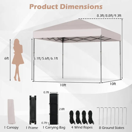 10 X 10 Feet Pop up Canopy Tent with Portable Carrying Bag and 8 Stakes-Yellow - Yellow - Canopies