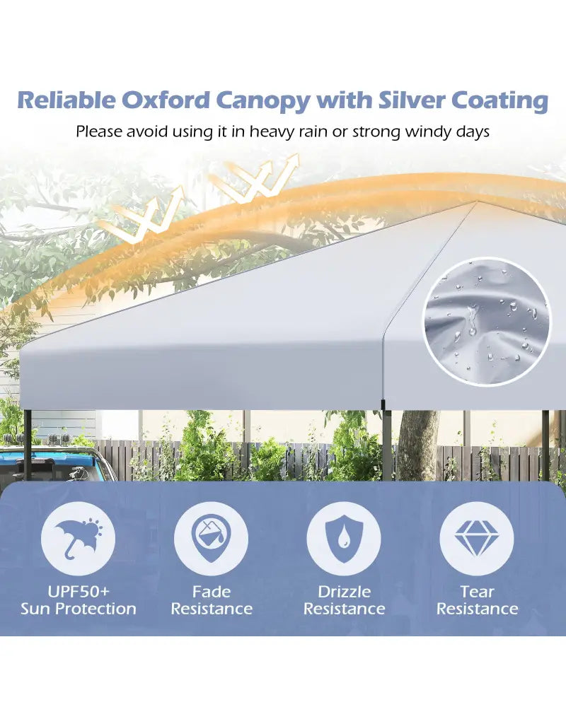 10 X 10 Feet Pop up Canopy Tent with Portable Carrying Bag and 8 Stakes-White - White - Canopies
