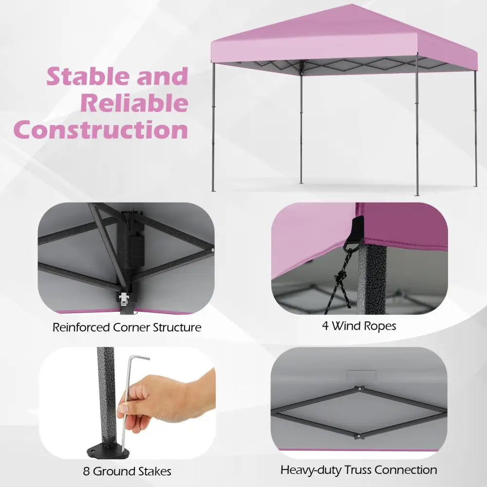 10 X 10 Feet Pop up Canopy Tent with Portable Carrying Bag and 8 Stakes-Pink - Pink - Canopies