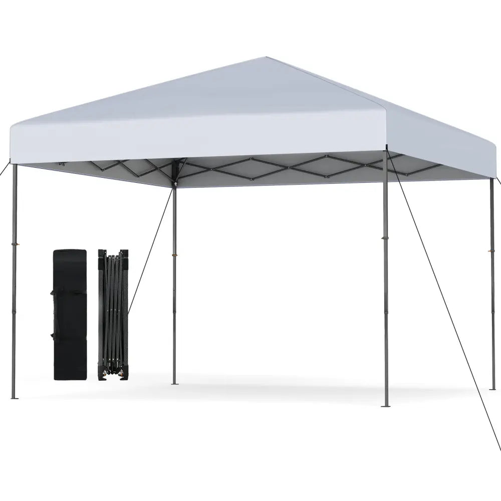 10 X 10 Feet Pop up Canopy Tent with Portable Carrying Bag and 8 Stakes-White - White - Canopies