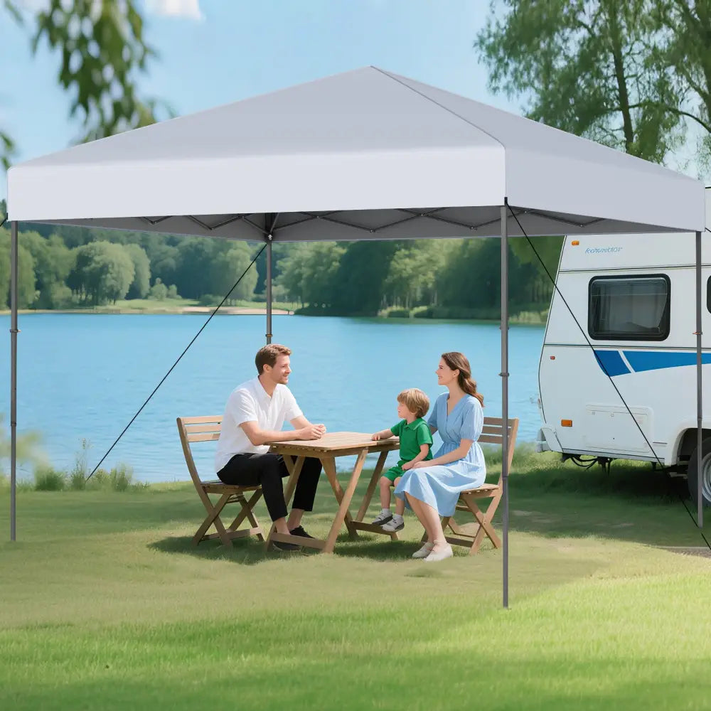 10 X 10 Feet Pop up Canopy Tent with Portable Carrying Bag and 8 Stakes-White - White - Canopies
