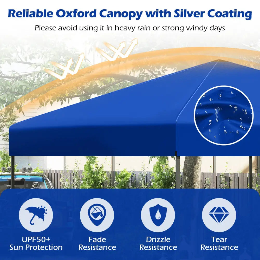 10 X 10 Feet Pop up Canopy Tent with Portable Carrying Bag and 8 Stakes-Blue - Blue - Canopies