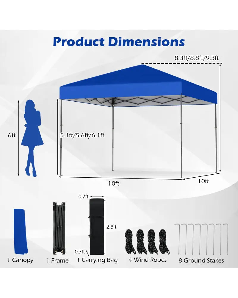 10 X 10 Feet Pop up Canopy Tent with Portable Carrying Bag and 8 Stakes-Blue - Blue - Canopies