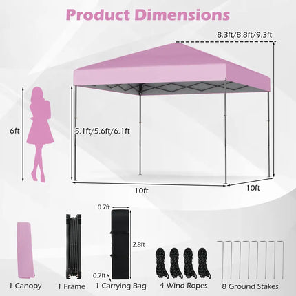 10 X 10 Feet Pop up Canopy Tent with Portable Carrying Bag and 8 Stakes-Pink - Pink - Canopies