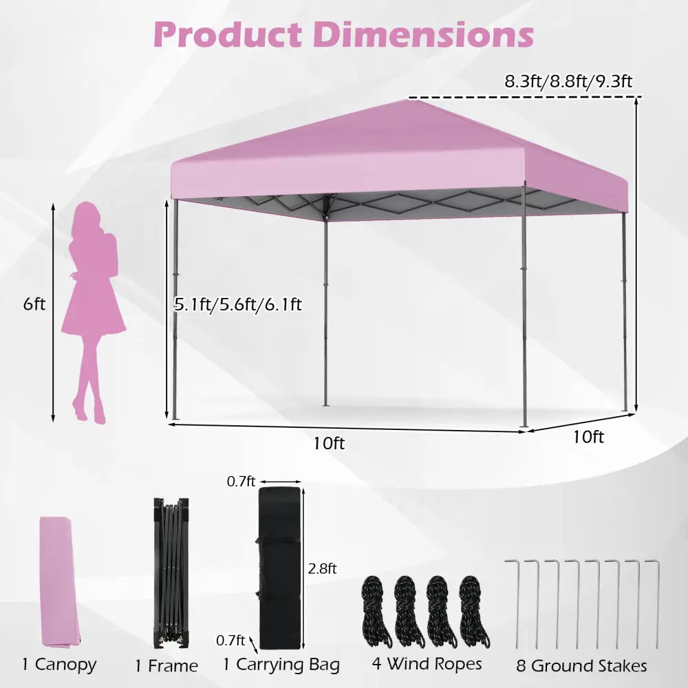 10 X 10 Feet Pop up Canopy Tent with Portable Carrying Bag and 8 Stakes-Pink - Pink - Canopies
