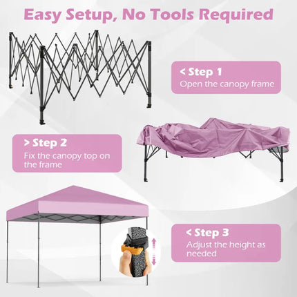 10 X 10 Feet Pop up Canopy Tent with Portable Carrying Bag and 8 Stakes-Pink - Pink - Canopies