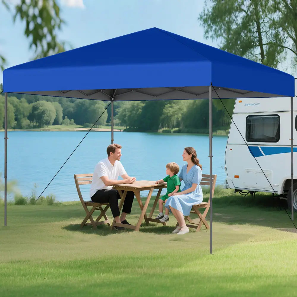 10 X 10 Feet Pop up Canopy Tent with Portable Carrying Bag and 8 Stakes-Blue - Blue - Canopies