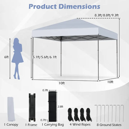 10 X 10 Feet Pop up Canopy Tent with Portable Carrying Bag and 8 Stakes-White - White - Canopies