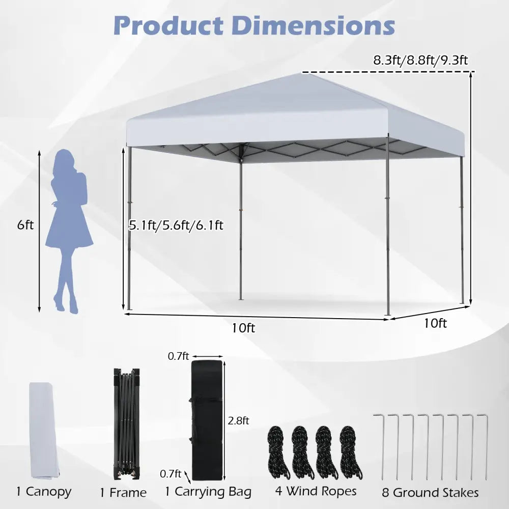 10 X 10 Feet Pop up Canopy Tent with Portable Carrying Bag and 8 Stakes-White - White - Canopies