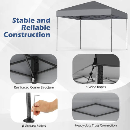 10 X 10 Feet Pop up Canopy Tent with Portable Carrying Bag and 8 Stakes-Gray - Gray - Canopies