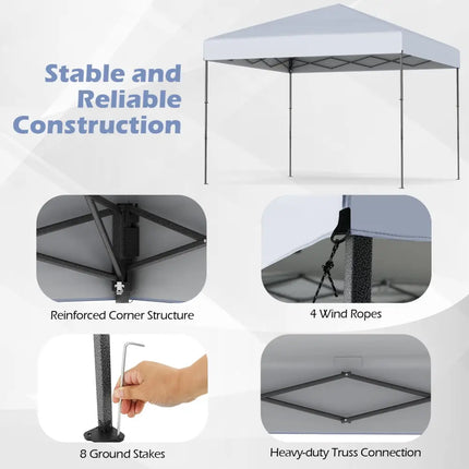 10 X 10 Feet Pop up Canopy Tent with Portable Carrying Bag and 8 Stakes-White - White - Canopies