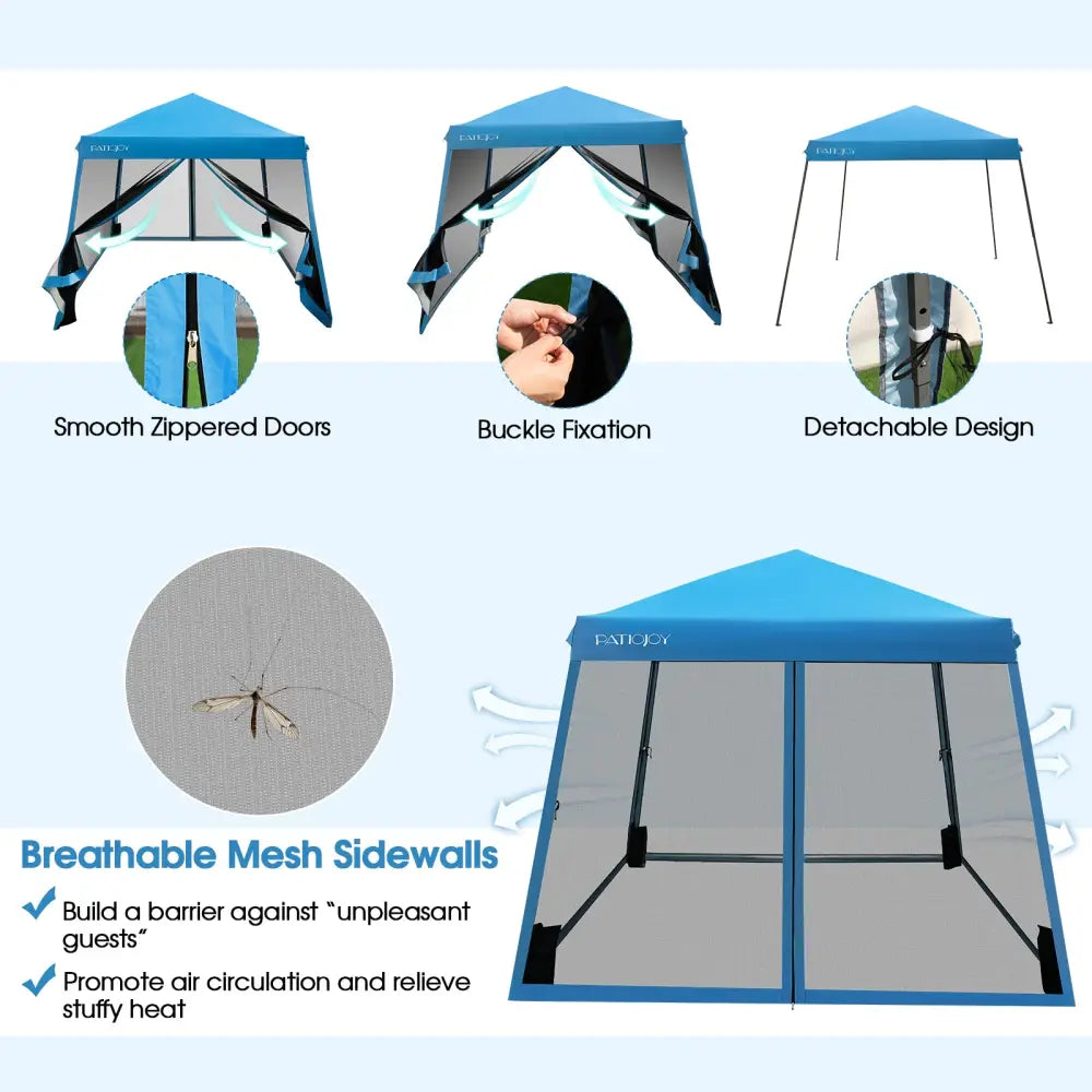 10 x 10 Feet Pop Up Canopy with with Mesh Sidewalls and Roller Bag-Blue - Blue - Canopies