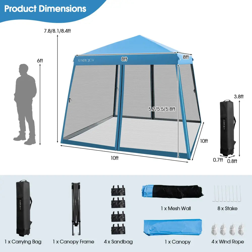 10 x 10 Feet Pop Up Canopy with with Mesh Sidewalls and Roller Bag-Blue - Blue - Canopies