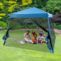 10 x 10 Feet Pop Up Canopy with with Mesh Sidewalls and Roller Bag-Blue - Blue - Canopies