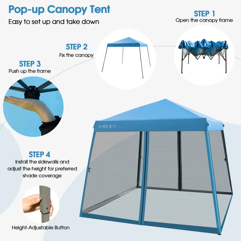 10 x 10 Feet Pop Up Canopy with with Mesh Sidewalls and Roller Bag-Blue - Blue - Canopies