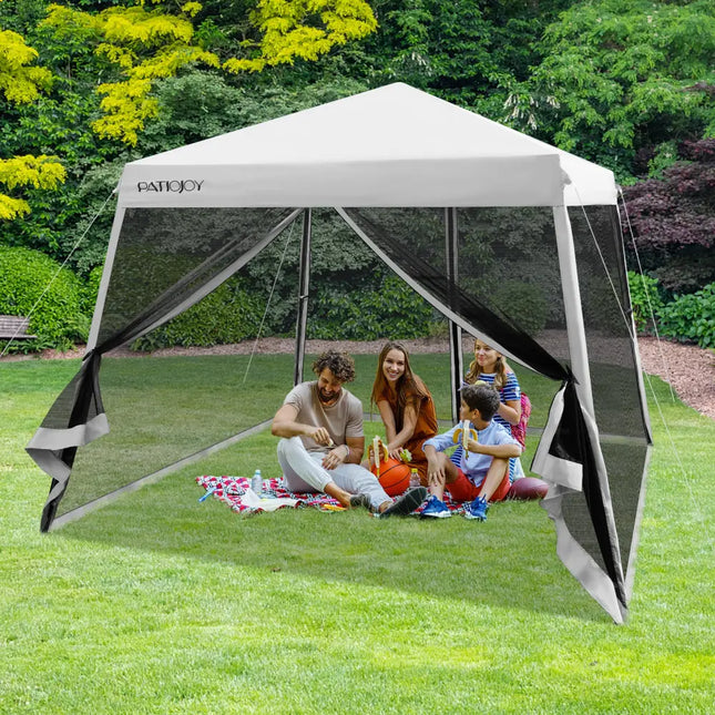 10 x 10 Feet Pop Up Canopy with with Mesh Sidewalls and Roller Bag-Gray - Gray - Canopies