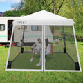 10 x 10 Feet Pop Up Canopy with with Mesh Sidewalls and Roller Bag-White - White - Canopies