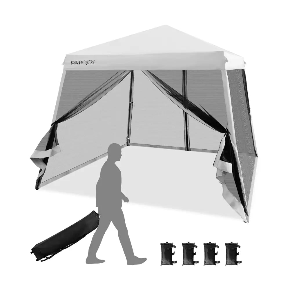 10 x 10 Feet Pop Up Canopy with with Mesh Sidewalls and Roller Bag-White - White - Canopies