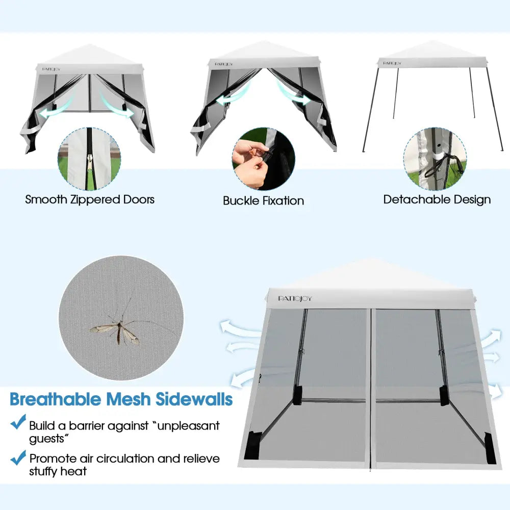 10 x 10 Feet Pop Up Canopy with with Mesh Sidewalls and Roller Bag-White - White - Canopies