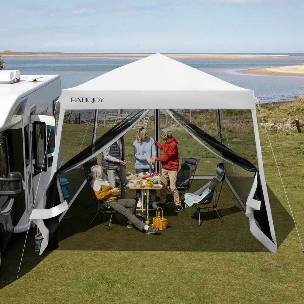 10 x 10 Feet Pop Up Canopy with with Mesh Sidewalls and Roller Bag-White - White - Canopies