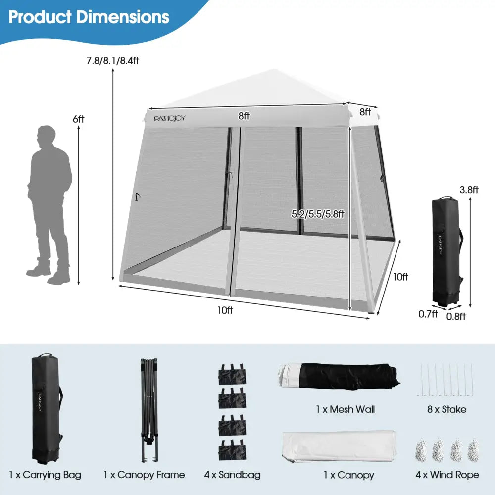 10 x 10 Feet Pop Up Canopy with with Mesh Sidewalls and Roller Bag-White - White - Canopies