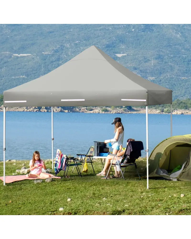 10 x 10 Feet Pop up Gazebo with 4 Height and Adjust Folding Awning-Gray - Gray - Canopies