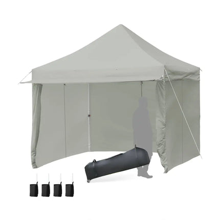 10 x 10 Feet Pop up Gazebo with 4 Height and Adjust Folding Awning-Gray - Gray - Canopies